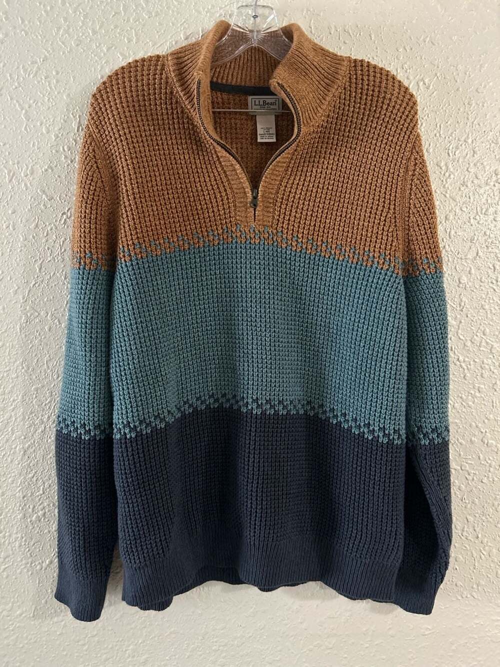 L.L.Bean Men's Organic Cotton Colorblock Quarter-Zip Sweater Size Large Regular